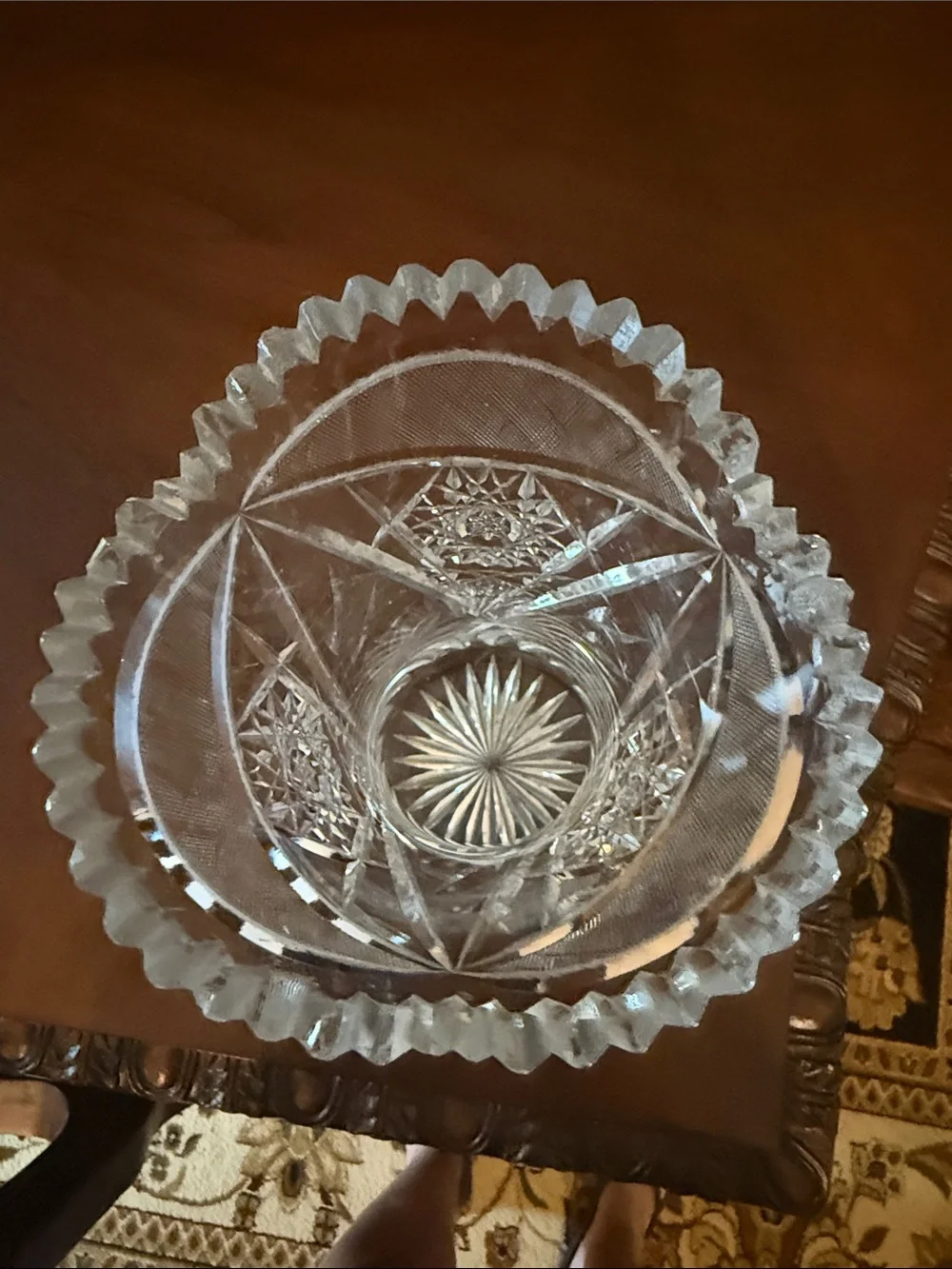 American brilliant period crystal corset vase. 12 in high 5.5 inch diameter.
